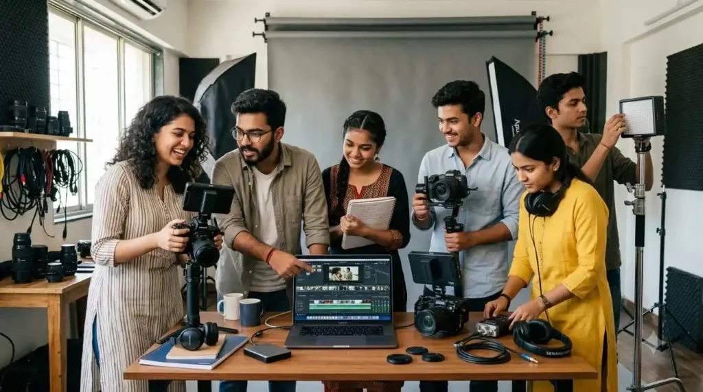 Students working on live student projects Hyderabad at Restart Academy studio