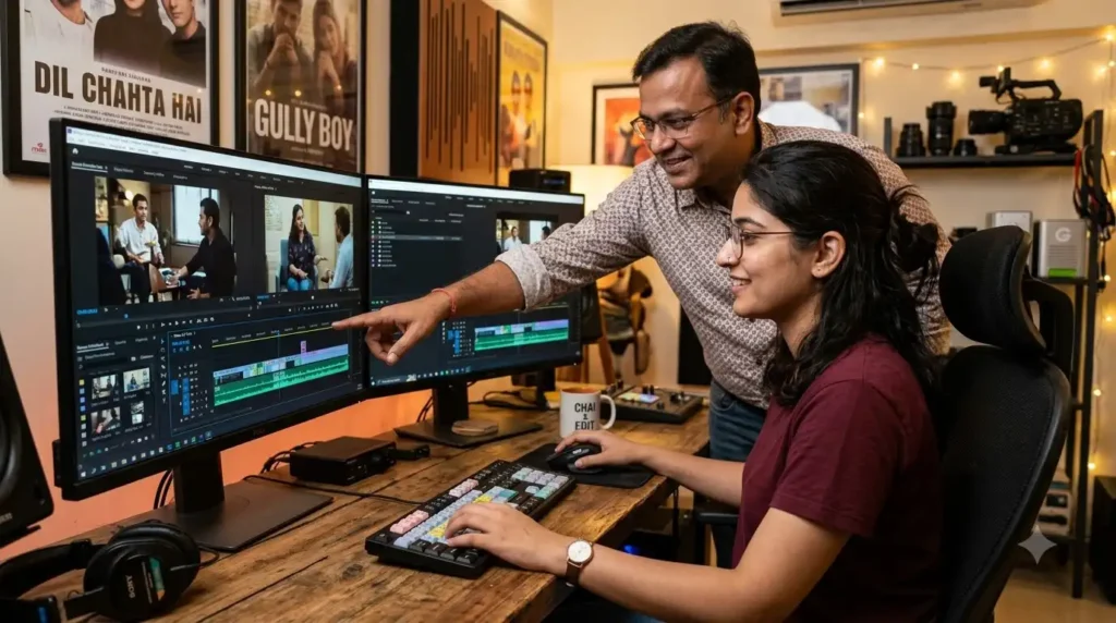 Student learning video editing course in Hyderabad on Premiere Pro at Restart Academy